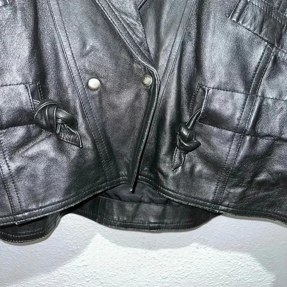 Women's Vintage Sanzzini Genuine Leather Jacket XL Black Made in India Biker - Picture 2 of 16